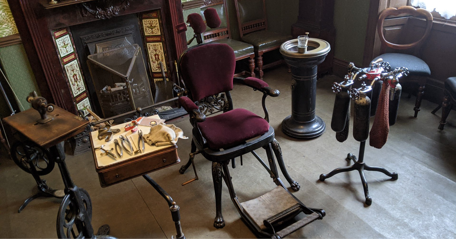 view of equipment inside the 1900s dentist at Beamish Museum